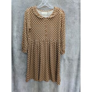 Zara Tshirt Dress Women's Medium Brown‎ Polka Dot Peter Pan Collar Babydoll READ